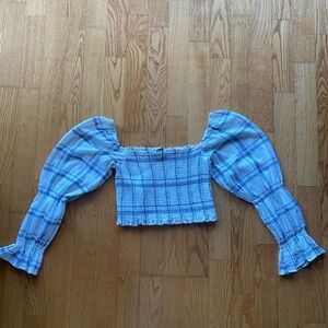 Zara top in white and blue plaid